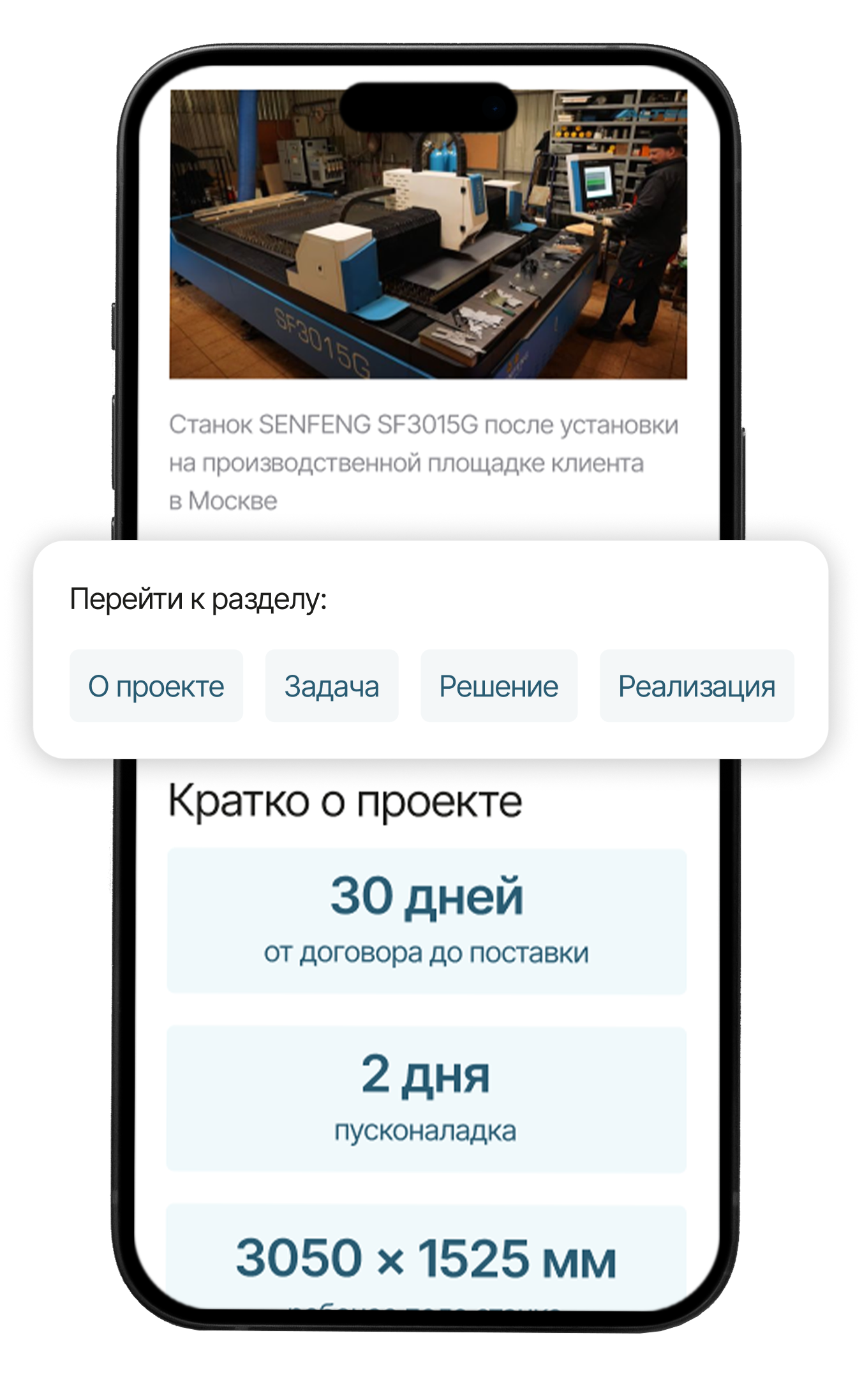 Навигационные чипсы на мобильной странице кейса